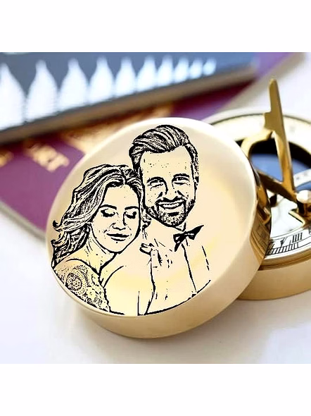 Personalized Photo on Sundial Compass with Wood Box Brass Nautical Birthday Gift for Your lovedones-1