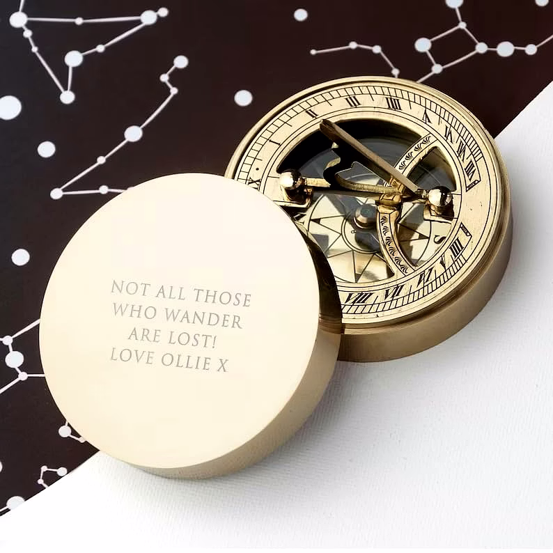 Personalized Photo on Sundial Compass with Wood Box Brass Nautical Birthday Gift for Your lovedones image 3