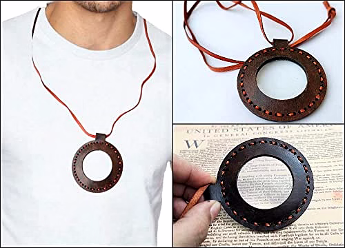 Vintage Leather Necklace Style Magnifying Glass with Leather Rope Vintage Texture Antique Finish Magnifying Glass image 3