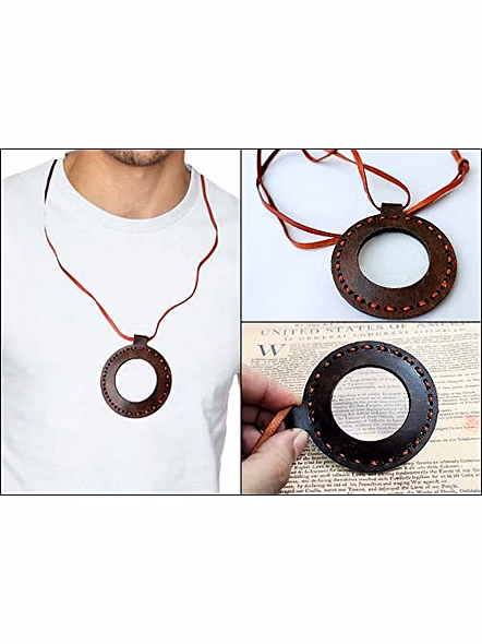 Vintage Leather Necklace Style Magnifying Glass with Leather Rope Vintage Texture Antique Finish Magnifying Glass-2