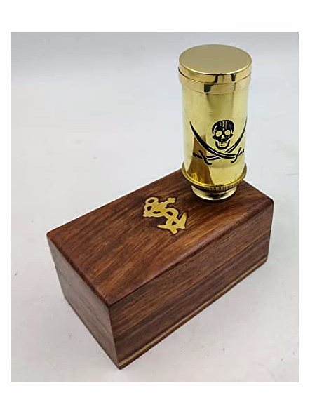 6" Handheld Brass Pirates Telescope with Wooden Box and Antique Map - Pirate Navigation-1