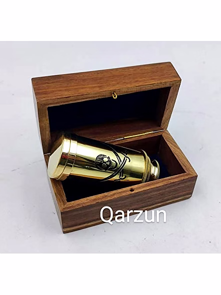 6" Handheld Brass Pirates Telescope with Wooden Box and Antique Map - Pirate Navigation-2