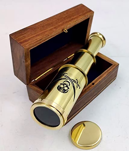 6" Handheld Brass Pirates Telescope with Wooden Box and Antique Map - Pirate Navigation image 4