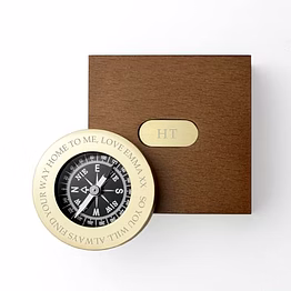 qarzun personalised brass travellers compass with wooden box - travel - keepsake - father's day- birthday gift for him -compass