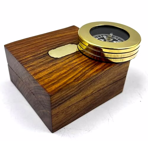 Personalised Brass Travellers Compass with Wooden Box - Travel - Keepsake - Father's Day- Birthday Gift for Him -Compass image 2