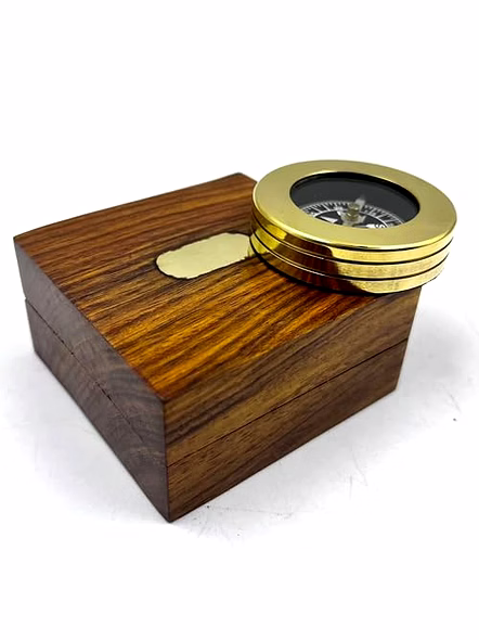 Personalised Brass Travellers Compass with Wooden Box - Travel - Keepsake - Father's Day- Birthday Gift for Him -Compass-1