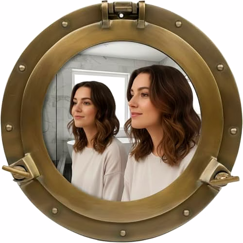 qarzun nautical decor 12" mirror porthole antique finish wall hanging mirror