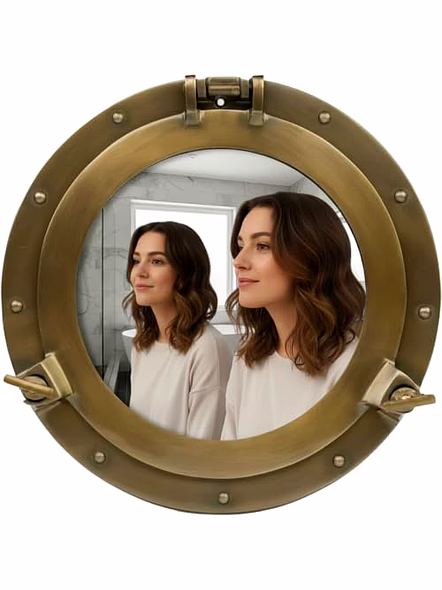 Nautical Decor 12" Mirror Porthole Antique Finish Wall Hanging Mirror-Qarzun1200