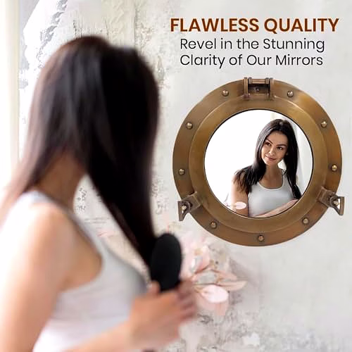 Nautical Decor 12" Mirror Porthole Antique Finish Wall Hanging Mirror image 2