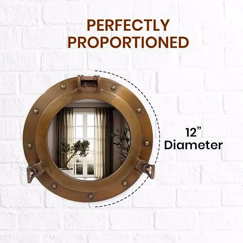Nautical Decor 12" Mirror Porthole Antique Finish Wall Hanging Mirror image 3