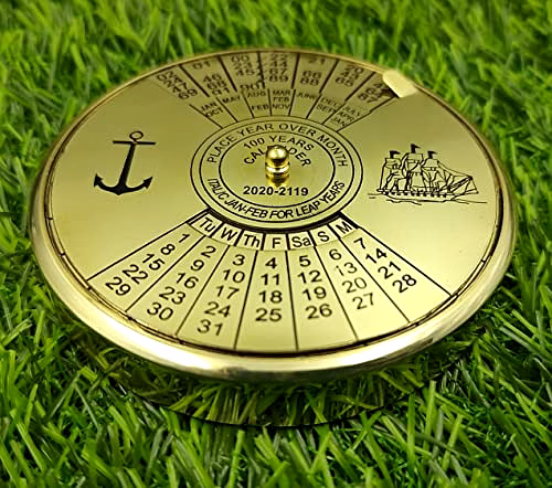Brass Calendar 100 Yrs Paper Weight With Velvet Carry Case Gift image 2