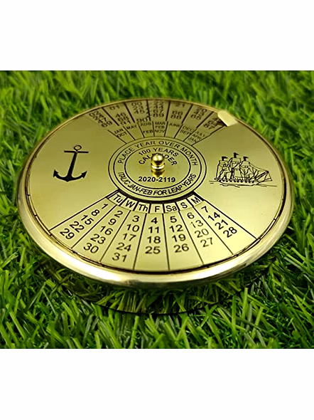 Brass Calendar 100 Yrs Paper Weight With Velvet Carry Case Gift-1