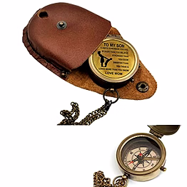 qarzun antique nautical vintage directional magnetic compass with famous scripture quote engraved baptism gifts with leather case for loved ones, son, father, love (to my son)