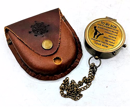Antique Nautical Vintage Directional Magnetic Compass with Famous Scripture Quote Engraved Baptism Gifts with Leather Case for Loved Ones, Son, Father, Love (to My Son) image 3