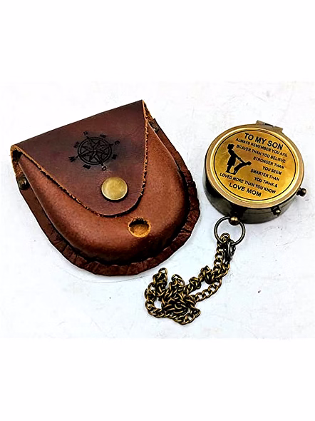 Antique Nautical Vintage Directional Magnetic Compass with Famous Scripture Quote Engraved Baptism Gifts with Leather Case for Loved Ones, Son, Father, Love (to My Son)-2
