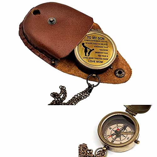 Antique Nautical Vintage Directional Magnetic Compass with Famous Scripture Quote Engraved Baptism Gifts with Leather Case for Loved Ones, Son, Father, Love (to My Son) image 4