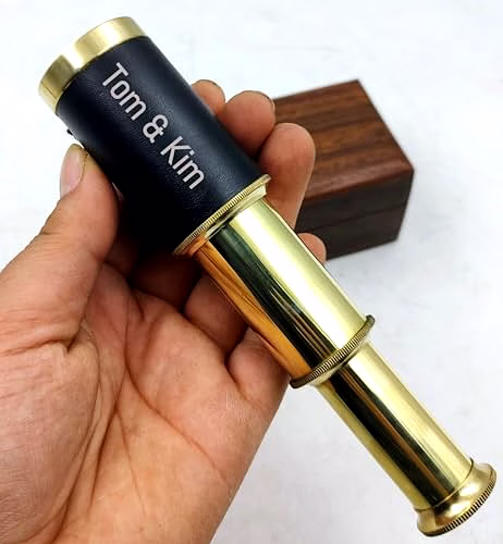 6" Perosnalized Text Handheld Brass Telescope with Wooden Box - Pirate Navigation image 2