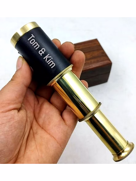 6" Perosnalized Text Handheld Brass Telescope with Wooden Box - Pirate Navigation-1