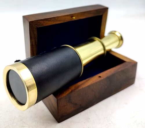 6" Perosnalized Text Handheld Brass Telescope with Wooden Box - Pirate Navigation image 3