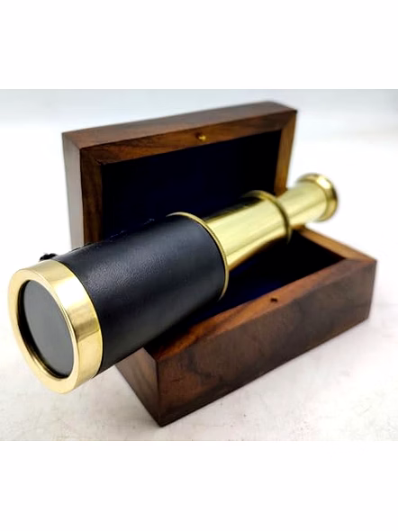 6" Perosnalized Text Handheld Brass Telescope with Wooden Box - Pirate Navigation-2