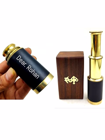 6" Perosnalized Text Handheld Brass Telescope with Wooden Box - Pirate Navigation-3