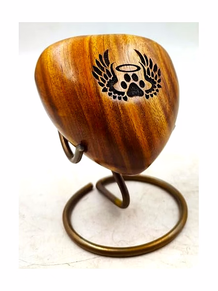 Wooden Heart Keepsake Handcrafted Angel Unique Heart Shaped with Brass Display Stand Tabletop