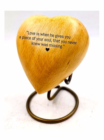 Best Personalized Engraved Wooden Heart Keepsake Handcrafted Unique Heart Shaped with Brass Display Stand | Engraved Personalized Gifts Tabletop