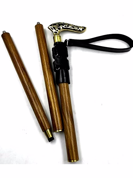 Brass Royal Grip Style Handle Wood Walking Stick Cane with Leather Writs Cord-Qarzun1212