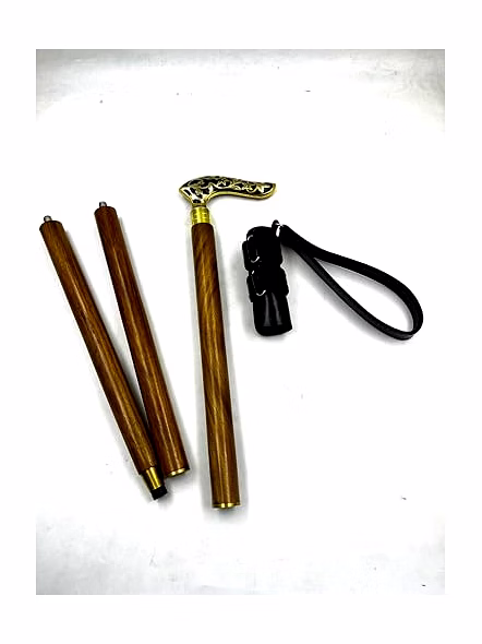 Brass Royal Grip Style Handle Wood Walking Stick Cane with Leather Writs Cord-2