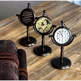qarzun personalized vintage table clock, for him, photo engraved office decor, custom home decor,housewarming gift,christmas gifts