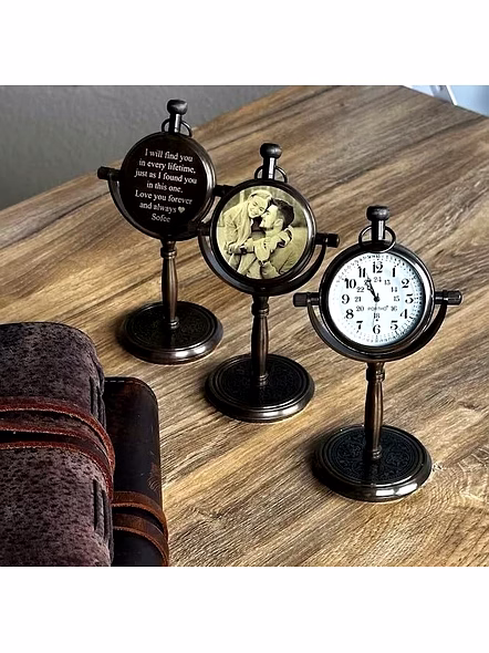 Personalized Vintage Table Clock, for Him, Photo Engraved Office Decor, Custom Home Decor,Housewarming Gift,Christmas Gifts