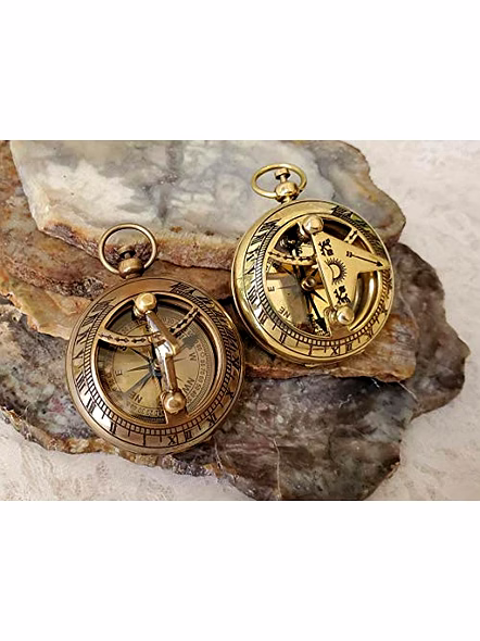 Ascent Gifts Set of 2 Antique Brass Lid Sundial Compass Polished Sundial Compass Pocket Gift-Qarzun1214