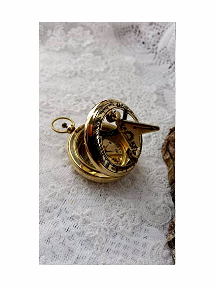 Ascent Gifts Set of 2 Antique Brass Lid Sundial Compass Polished Sundial Compass Pocket Gift-1