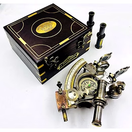 qarzun brass ship history sextant compass for father's day, birthday, anniversary, baptism, partner, best men, graduation, christmas, vintage style hardwood box home décor add your treasure gift