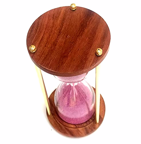 S.S. Collectibles Wooden and Brass Sand Timer Hour Glass Sandglass Antique Nautical Decor Theme, Height 6 Inches 5 Minutes image 3