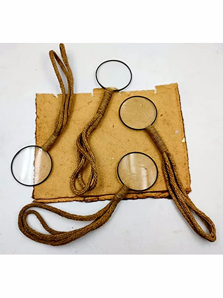 Set of 4 Vintage Style Mini Magnifying Glass Jute Rope Handle Vintage Antique Finish Magnifying Glass-Qarzun1217