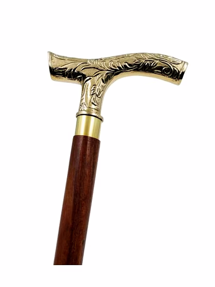 Brass Royal Handle Royal Special Carving Design Wood Walking Stick Cane 3 fold Open Nautical Vintage Style