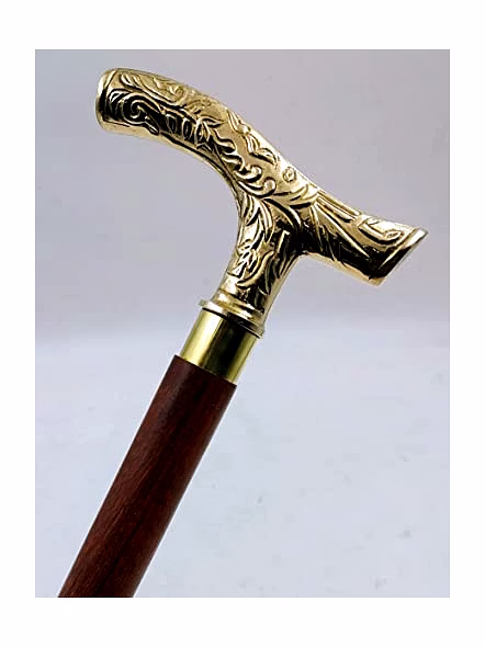 Brass Royal Handle Royal Special Carving Design Wood Walking Stick Cane 3 fold Open Nautical Vintage Style-2