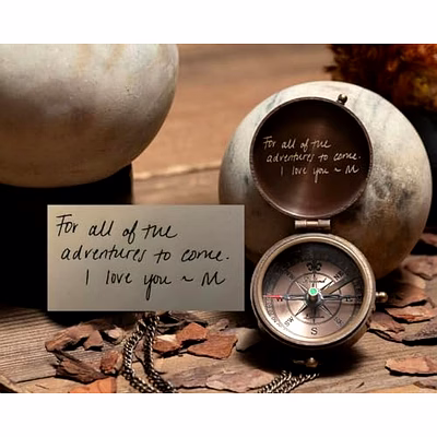 qarzun personalized actual handwriting engraved pocket compass brass nautical birthday gift for your lovedones