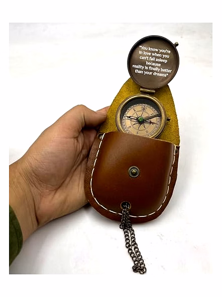 Personalized Actual Handwriting Engraved Pocket Compass Brass Nautical Birthday Gift for Your lovedones-1