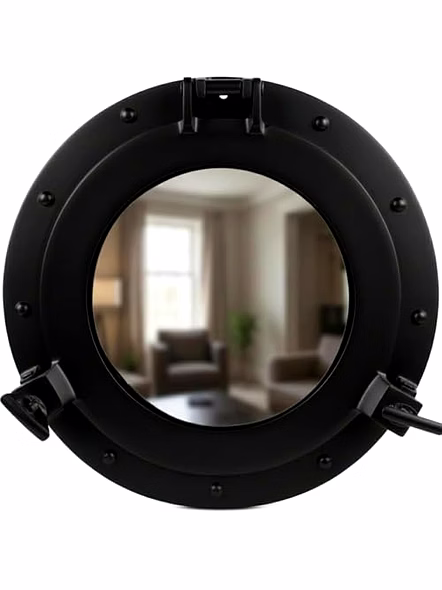 Aluminum Pirate's Ship's Porthole Mirror Black Exclusive Wall Decor Accent 12 Inch-Qarzun1220