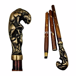 qarzun antique finish jaguar handle wood walking stick cane 3 fold open nautical vintage style