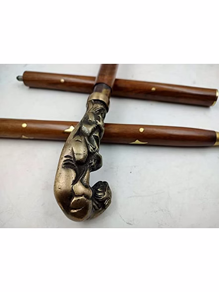 Antique Finish Jaguar Handle Wood Walking Stick Cane 3 fold Open Nautical Vintage Style-1