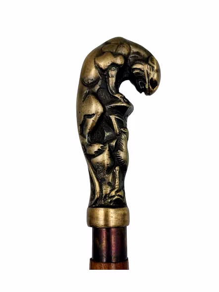 Antique Finish Jaguar Handle Wood Walking Stick Cane 3 fold Open Nautical Vintage Style-4