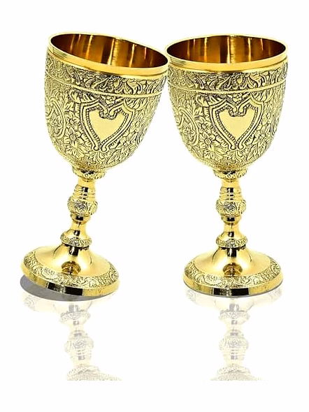 Set of 3 Brass Goblet Black Gold Silver Embossed Design,Premium Goblet Champagne Flutes Coupes Wine Drinking Glass,Tumbler Cups for Water