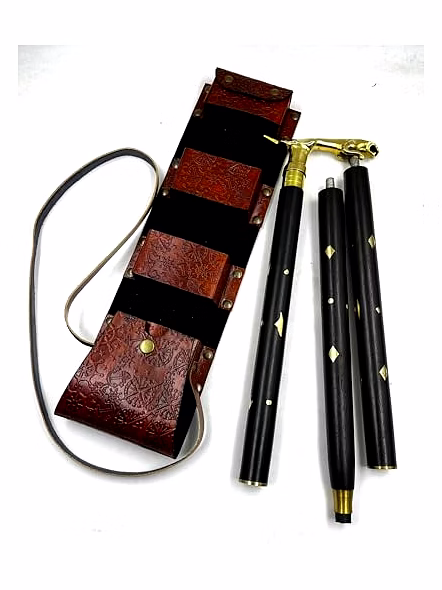 Brass Jaguar Style Handle Wood Walking Stick Cane with Leather Cover-2