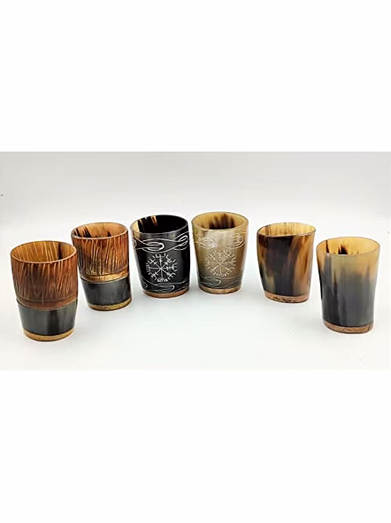 Set of 6 Horn Shot Glass Vodka Glass Tequila Glass Whiskey Glass Viking Wine Shots Different Design Set