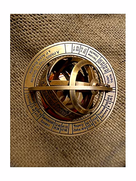 Ascent Gifts Brass Made Antique Finish Armillary Globe Zodiac Signs Wood Base Desktop Decorative