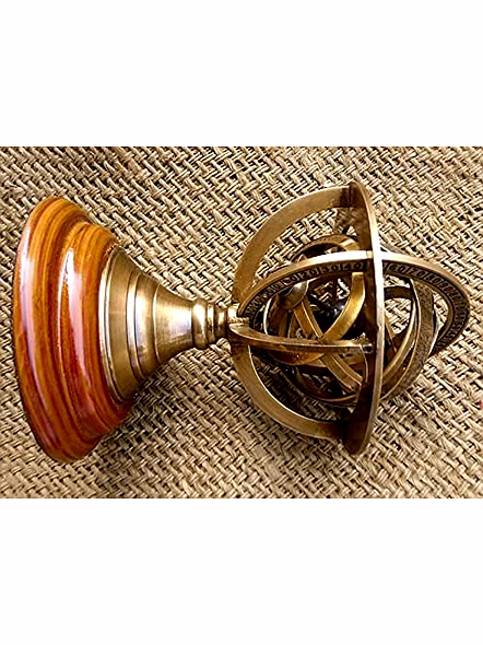 Ascent Gifts Brass Made Antique Finish Armillary Globe Zodiac Signs Wood Base Desktop Decorative-3