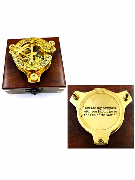 Personalized Sundial Compass Brass Nautical with Wood Box Birthday Gift for Your lovedones-Qarzun1234